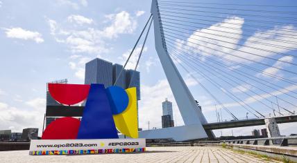 European Para Championships 2023 signage at the Erasmus Bridge in Rotterdam, August 2023