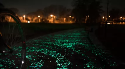 The Van Gogh Path in 2014, an illuminated bike path between Eindhoven and Nuenen in Noord-Brabant, was conceived by Studio Roosegaarde and constructed by Heijmans N.V.