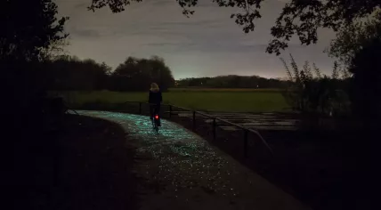 The Van Gogh Path in 2014, an illuminated bike path between Eindhoven and Nuenen in Noord-Brabant, was conceived by Studio Roosegaarde and constructed by Heijmans N.V.