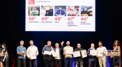 Vincenzo Onnembo (fifth from the left) from nNea Pizza at the award ceremony in Naples, 14 September 2023.
