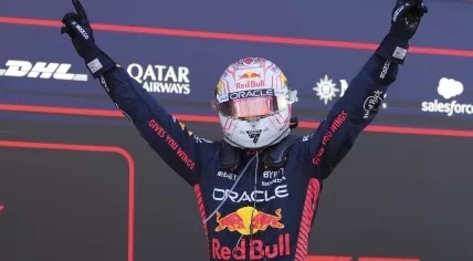 Red Bull driver Max Verstappen of the Netherlands celebrates after winning the Japanese Formula One Grand Prix at the Suzuka Circuit, Suzuka, central Japan, Sunday, Sept. 24, 2023.