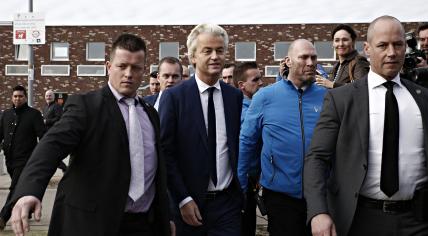 Geert Wilders and his bodyguards in The Hague, March 2017