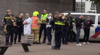 Police at the scene following shooting incidents near the Erasmus Medical Center in Rotterdam on 28 September 2023.