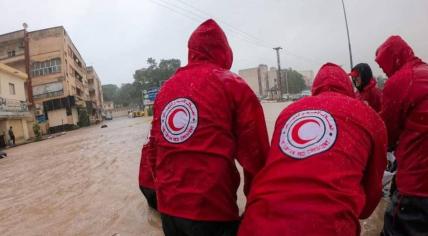 Red Cross workers helping victims of a massive flood in Derna, Libya, September 2023