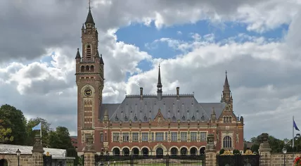 Peace Palace in The Hague, which houses the International Court of Justice, August 2022.