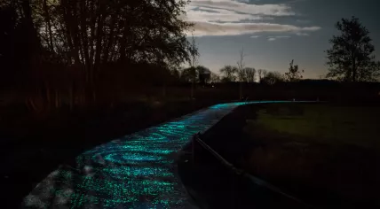 The Van Gogh Path in 2014, an illuminated bike path between Eindhoven and Nuenen in Noord-Brabant, was conceived by Studio Roosegaarde and constructed by Heijmans N.V.