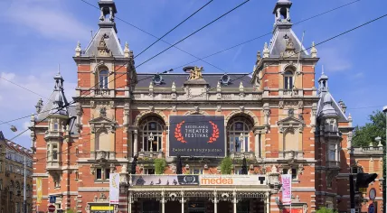 The facade of Stasschouwburg on Leidseplein in Amsterdam, rebranded Internationaal Theater Amsterdam in 2018.