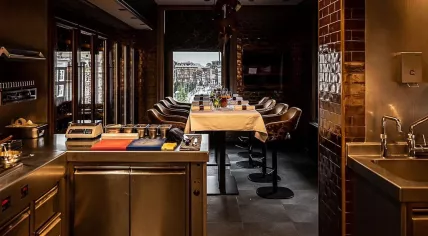 Interior of Restaurant Bougainville located on Dam Square in Amsterdam.