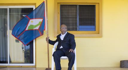 Clyde van Putten, the leader of the Progressive Labor Party, the largest party on St. Eustatius, on the veranda of his house.