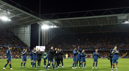 PSV players after the UEFA Champions League match in group B between RC Lens and PSV Eindhoven in the Stade Bollaert-Delelis on 24 october 2023 in Lens, France.