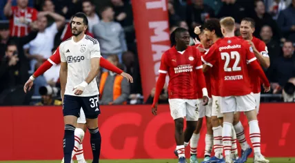 Josip Sutalo of Ajax disappointed after the 5-2 during the Dutch Eredivisie match between PSV Eindhoven and Ajax Amsterdam in the Phillips stadium on 29 october 2023 in Eindhoven, Netherlands.