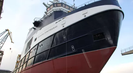 The Yevgeny Gorigledzhan, a Russian Navy research vessel believed to be used for espionage purposes, at its re-launching from the Yantar Shipyard in Kalingrad. 25 December 2020