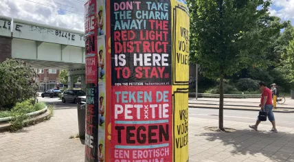 Posters against the proposed Erotic Center in Amsterdam. July 2023.