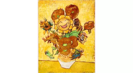 A painting featuring Pokemon character Sunflora in artwork inspired by Vincent van Gogh's Sunflowers. 2023