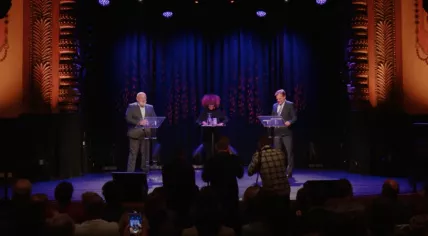 GroenLinks-PvdA leader Frans Timmermans and NSC leader Pieter Omtzigt at a self-organized election debate in Arnhem, 30 October 2023