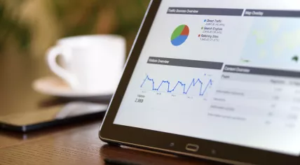 Website analytics statistics displayed on a tablet screen