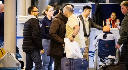Dutch nationals stuck in Gaza arrive at Eindhoven air base.