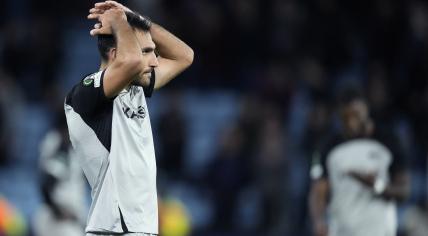 Vangelis Pavlidis of AZ Alkmaar after the UEFA Conference League match in groep E between Aston Villa FC and AZ Alkmaar at Villa Park on 9 november 2023 in Birmingham, United Kingdom.