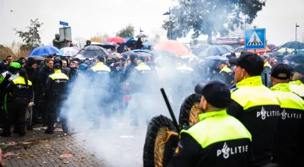 The police in De Lier expelled a group of people who threw fireworks at Kick Out Zwarte Piet demonstrators. 
