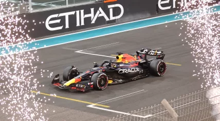 Dutch Formula One driver Max Verstappen of Red Bull Racing crosses the finish line first to win the Formula 1 Abu Dhabi Grand Prix in Abu Dhabi, United Arab Emirates, 26 November 2023