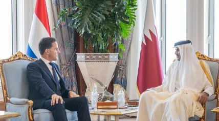 Dutch Prime Minister Mark Rutte meets with Sheikh Tamim bin Hamad Al Thani, the Emir of Qatar, to discuss the war between Israel and Hamas. 8 November 2023