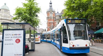 A GVB tran in Amsterdam city center