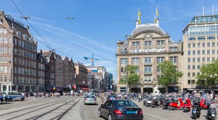 Traffic on Dam Square in Amsterdam. August 2015.