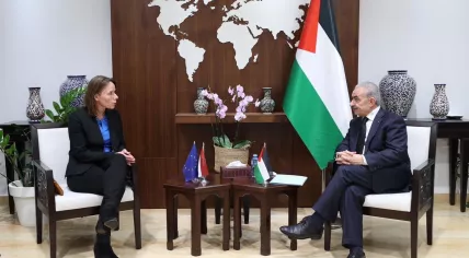 Dutch Foreign Minister Hanke Bruins Slot meeting with Prime Minister Mohammad Shtayyeh of the Palestinian Authority in Ramallah, 20 November 2023
