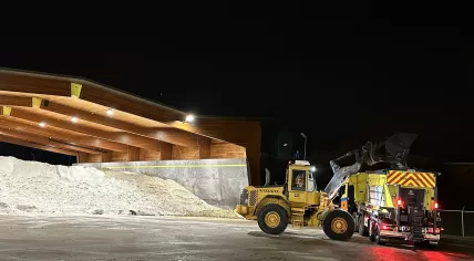 A Rijkswaterstaat salt truck getting filled up before going to combat icy roads