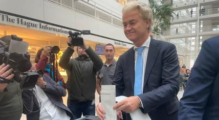 Geert Wilders of the PVV casting his vote in the 2023 parliamentary election at a polling station in The Hague, 22 November 2023