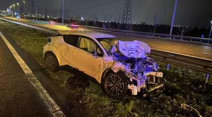 A car crashed into a roadworks sign on the A12 highway near Bleiswijk in Zuid-Holland, 29 November 2023