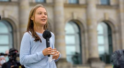 Greta Thunberg speaking at a climate protest in Berlin, 24 September 2021