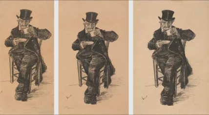 The three prints of Van Gogh's lithograph ‘Old Man Drinking Coffee’
