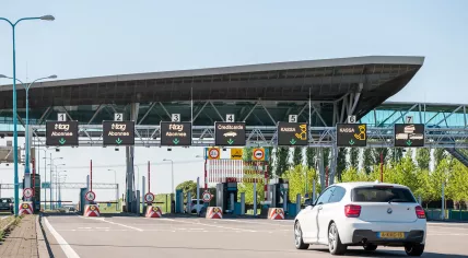 Tollgates on the Tolplein to pass through the Westerschelde Tunnel. 2017.