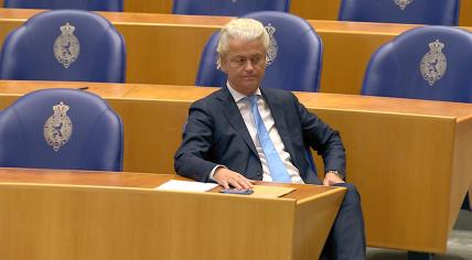 PVV leader Geert Wilders during a contentious question time session in the Tweede Kamer about asylum policy and policing. 23 June 2023