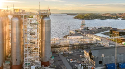 Storage tanks in Norway where the ships carrying liquid CO2 moors.