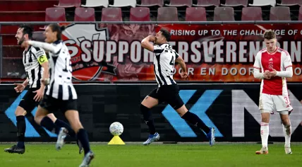 Mats Grotenbreg of USV Hercules celebrates the 3-2 during the second round of the KNVB Cup match between USV Hercules (am) and Ajax in stadium Galgenwaard on 21 december 2023 in Utrecht, Netherlands.