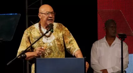 Desi Bouterse addresses an audience in Suriname during their national commemoration on Keti Koti. July 1, 2018