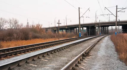 Railway tracks on embankment and bridge