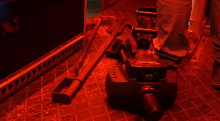 Dutch police from the Dienst Speciale Interventies (DSI) tactical team prepare equipment for a raid and arrest in a drug case. The investigation was a joint operation between authorities in the Netherlands, Spain and Colombia. 12 December 2023