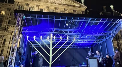 The Hanukkiah set up at the national Hanukkah celebration on Dam Square. 7 December 2023