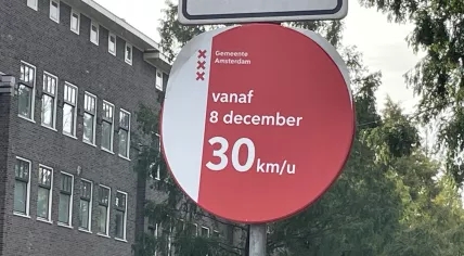 A street sign announcing the new 30 km/h speed limit on most Amsterdam streets. 18 October 2023
