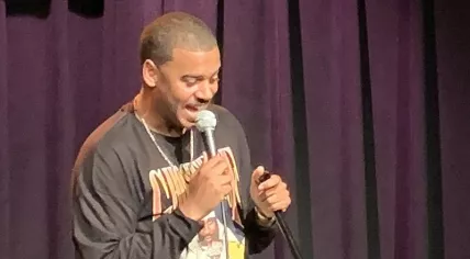 Zack Fox performing stand up in July 2019 at Cobbs Comedy Club in San Francisco.
