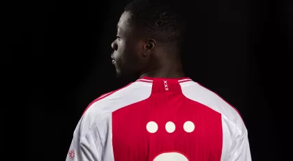 Football player Brian Brobbey in AFC Ajax jersey to stand against social hate