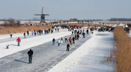 The Schaatsmolentocht, an ice skating event by the windmills in Alblasserwaard, Zuid-Holland, requiring at least 13 cm of ice. 12 Feb. 2012