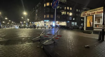 The strong wind knocked down roadsigns in Amsterdam-Oost during Storm Henk. 2 January 2024