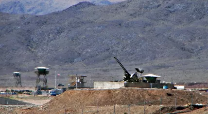 Anti-aircraft guns guarding the Natanz Nuclear Facility, Iran.	22 June 2006
