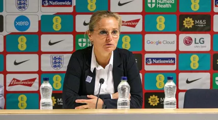Sarina Wiegman speaking to the press after the England Women played against the Czech Republic, 11 October 2022