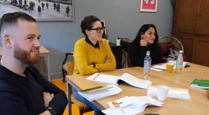 Students during a Dutch language course at NedLes in Amsterdam-Oost. January 2024