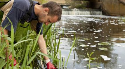 A RIVM worker testing water for medicine residues